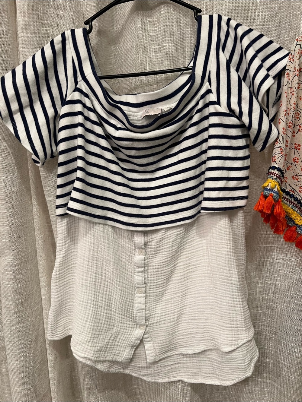 Anthropologie Navy & White Layered Striped Button-Front Blouse